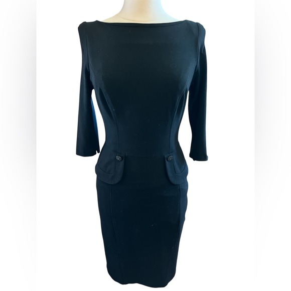 Joseph Ribkoff Retro Black Sheath Dress 3/4 Sleeve pretty button detail Size 10 - Picture 9 of 9